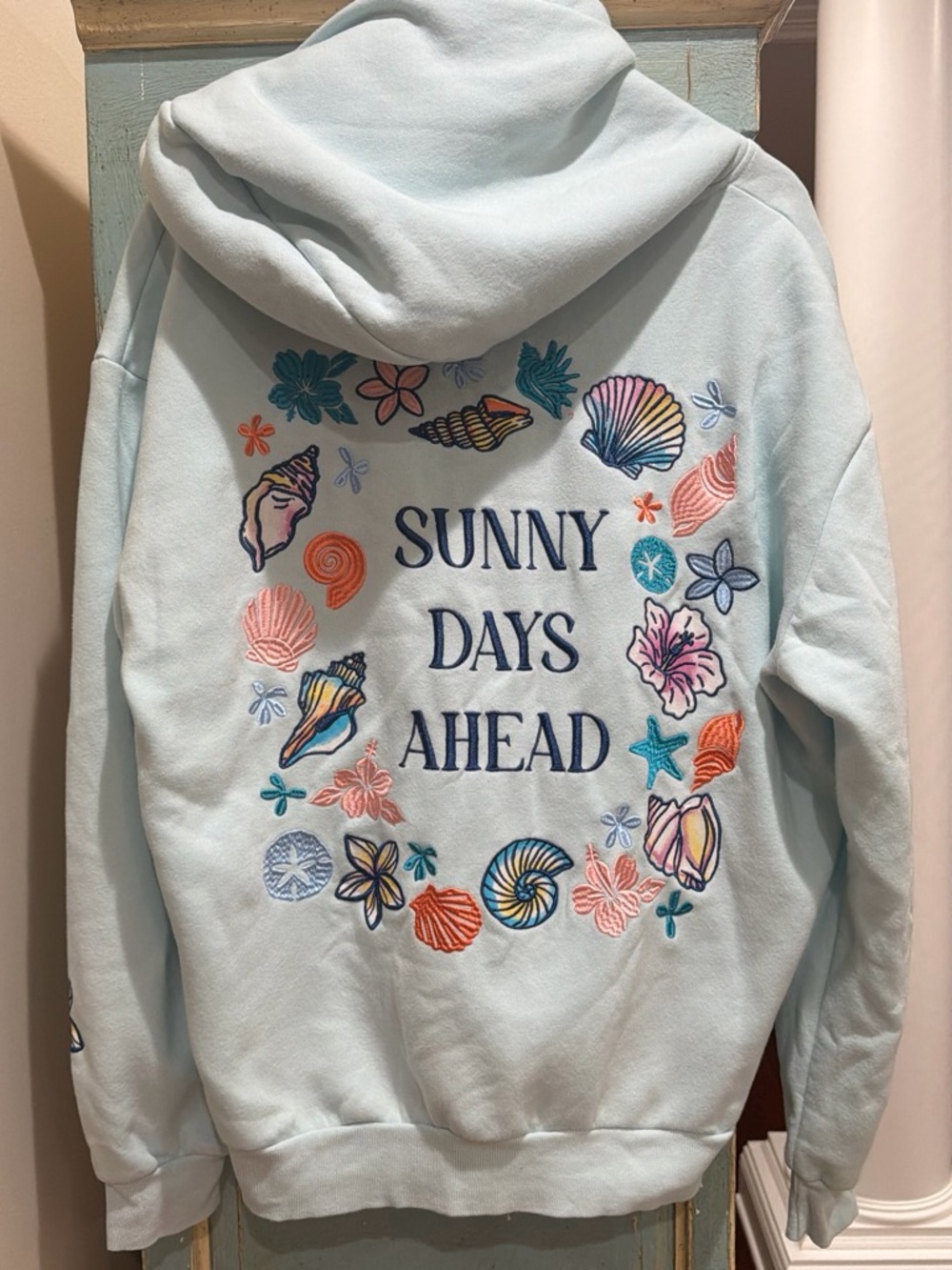 Altar'd State Sunny Days Ahead Light Blue Embroidered Fleece Hoodie M